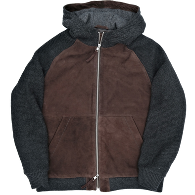 Brown and grey bi-materials hooded bomber THE JACK LEATHERS
