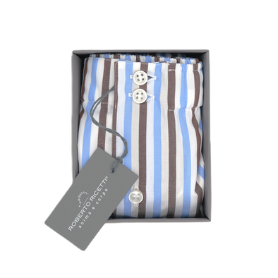 White background with sky blue and brown stripes boxer short ROBERTO RICETTI