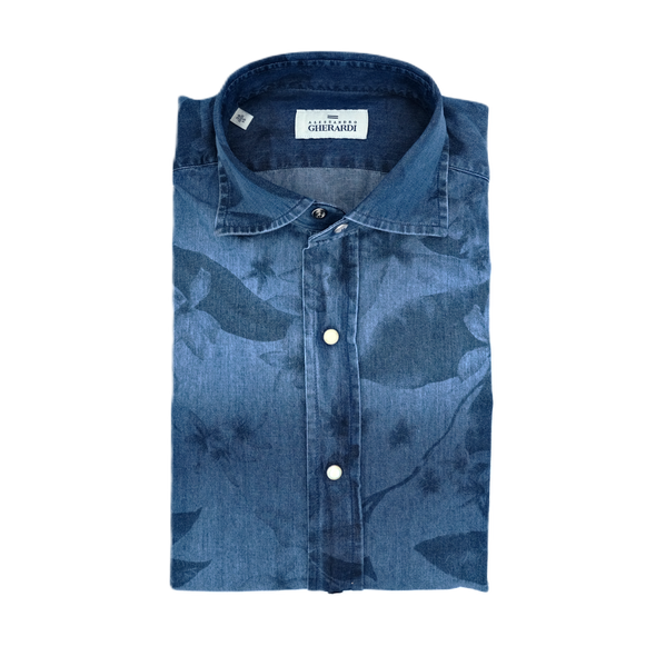 Denim blue flower casual shirt ALESSANDRO GHERARDI