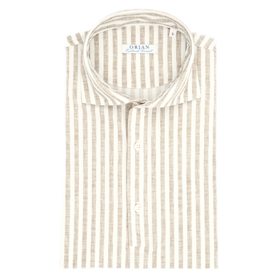 White and brown stripes "Fonctional garment" casual shirt ORIAN