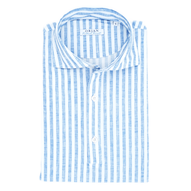 White and light blue stripes "Fonctional garment" casual shirt ORIAN