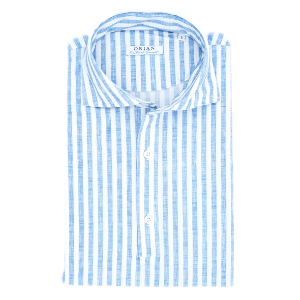 White and light blue stripes "Fonctional garment" casual shirt ORIAN