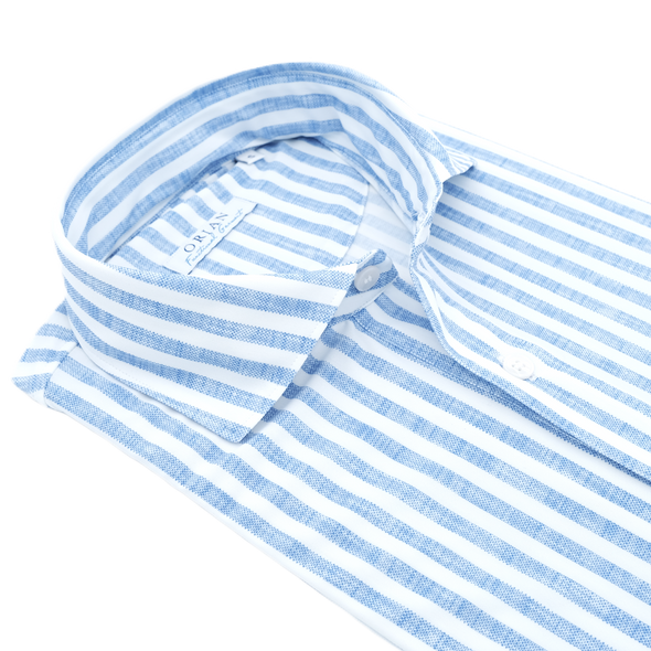 White and light blue stripes "Fonctional garment" casual shirt ORIAN