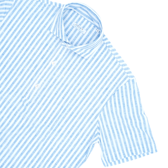 White and light blue stripes "Fonctional garment" casual shirt ORIAN