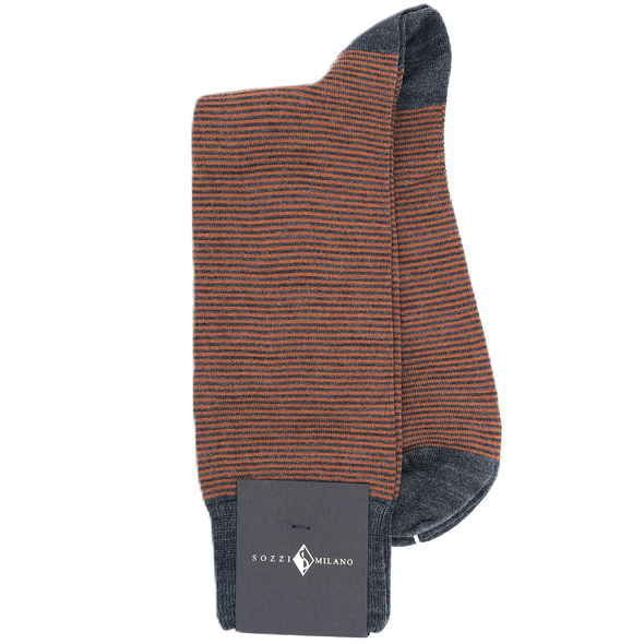 Fine hazelnut and dark grey stripes mid-calf socks SOZZI MILANO