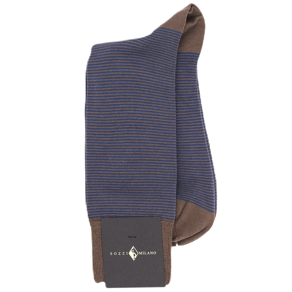 Fine brown and blue stripes mid-calf socks SOZZI MILANO