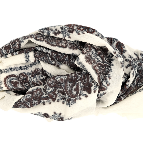 Embroidered "mumbai" scarf with cream colour background / ROSI