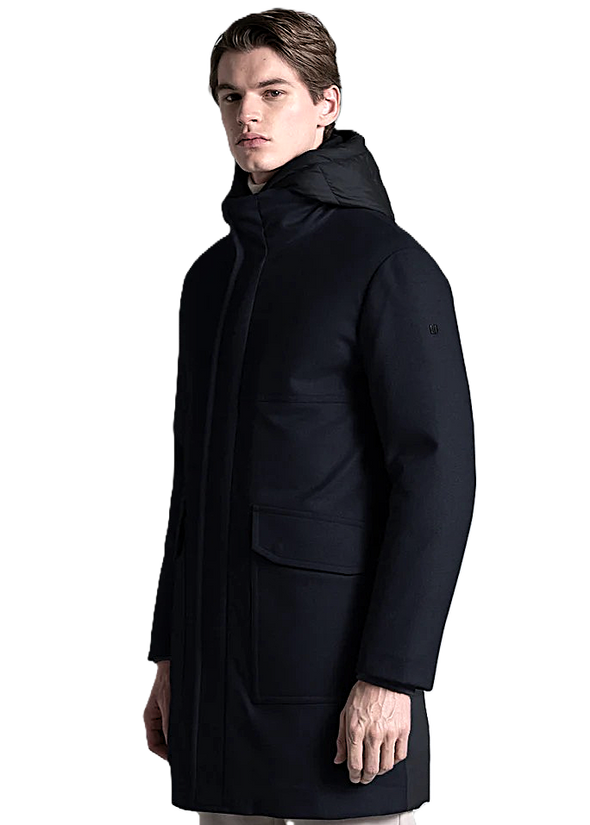 Night blue "Vulcan" long bi-material padded parka DUNO