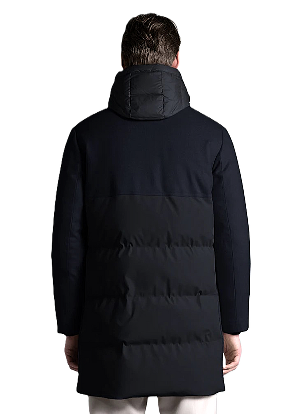 Night blue "Vulcan" long bi-material padded parka DUNO