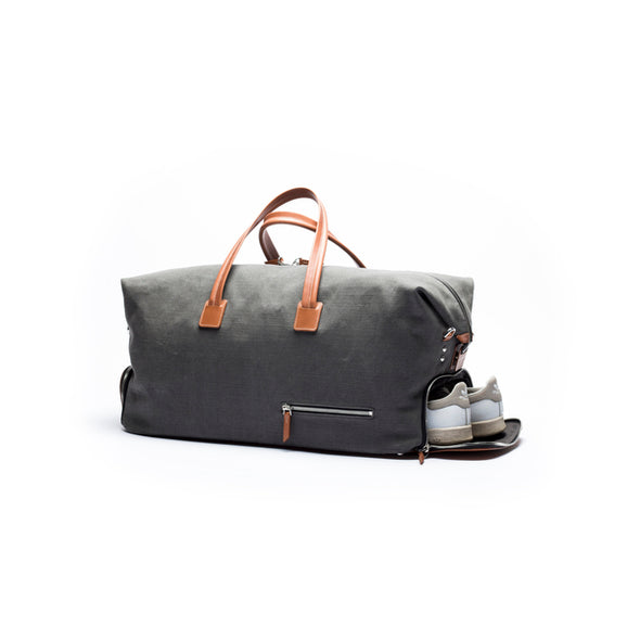 Voyager bag LUNDI Remington grey canvas and cognac leather