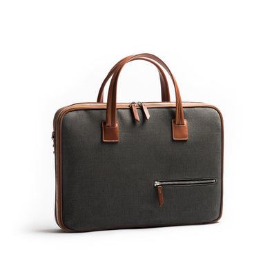 One day bag LUNDI Diego grey canvas and cognac leather