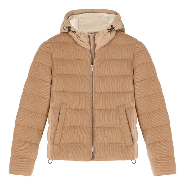 Camel Bi-materials hooded Bomber PESERICO