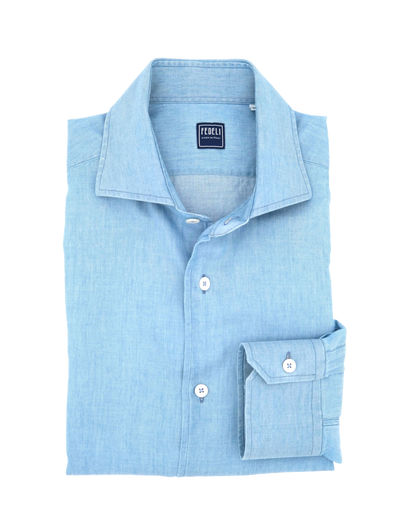 Light blue denim "cotton voile" casual shirt FEDELI