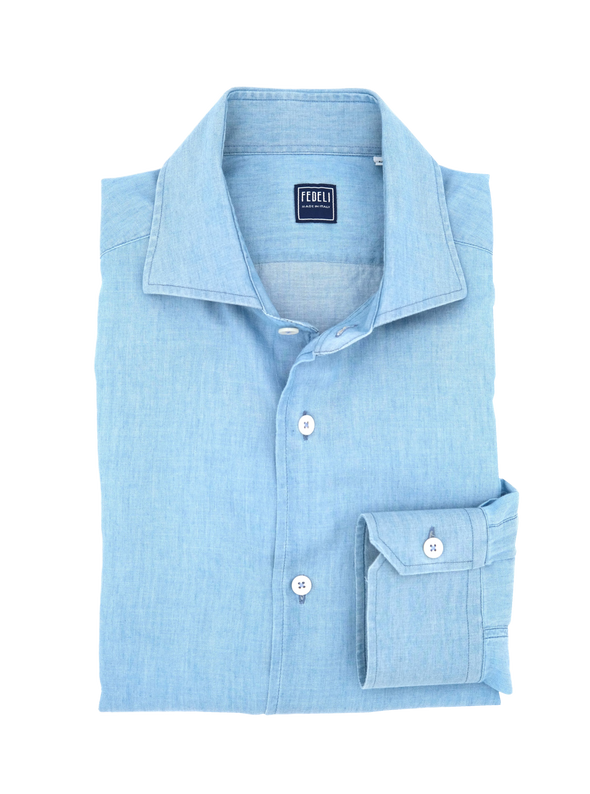 Light blue denim "cotton voile" casual shirt FEDELI