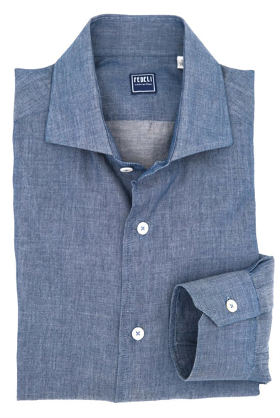 Mid blue denim "cotton voile" casual shirt FEDELI