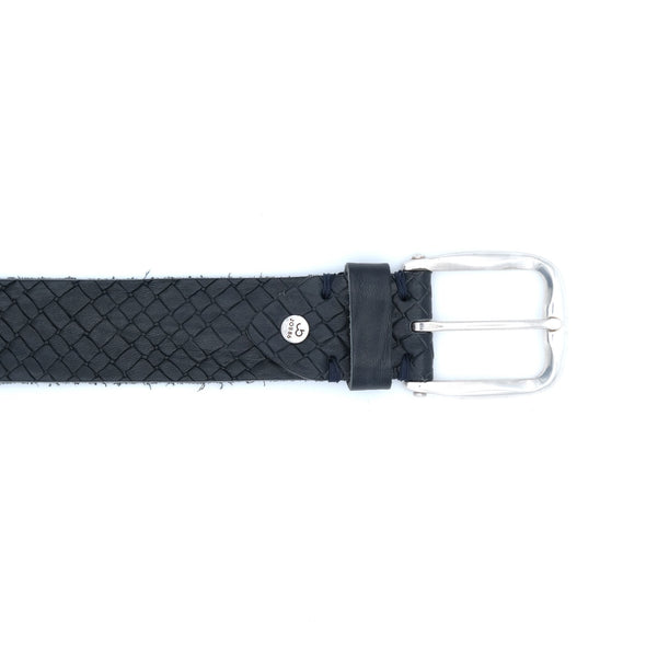 Dark blue vintage printed leather belt