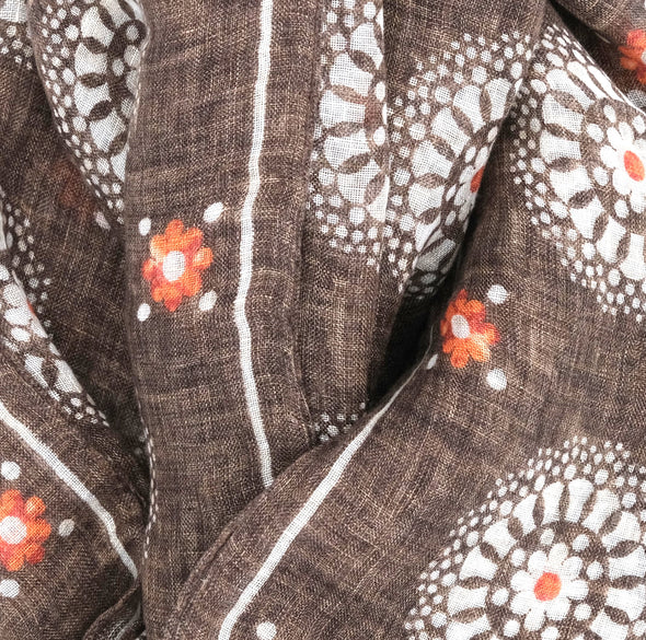 Brown background colour with light grey and rust patterns scarf ROSI