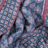 Blue denim background colour with raspberry and light grey patterns scarf ROSI