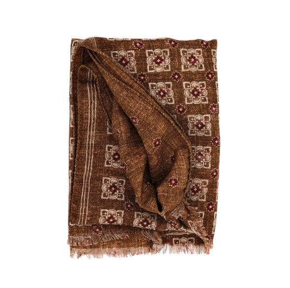 Rust background colour with sand and cherry flowers patterns scarf ROSI