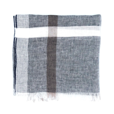 Blue denim background colour with off white and brown large squares scarf ROSI