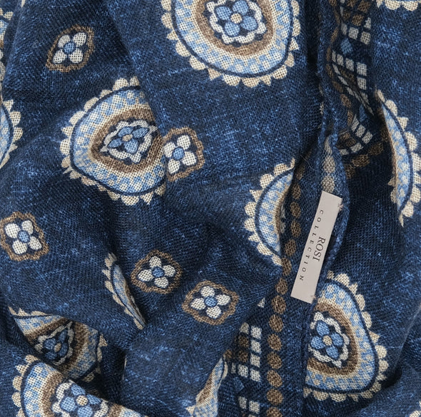 Dark blue background colour with brown and light blue patterns scarf ROSI