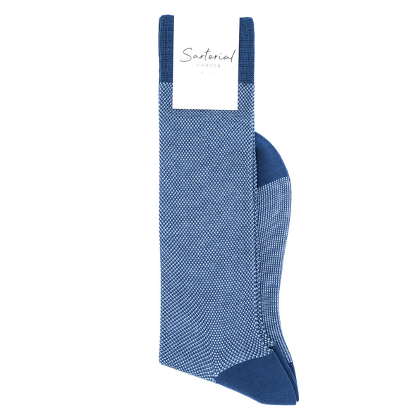 Bird's eye mid blue and light blue mid-calf socks