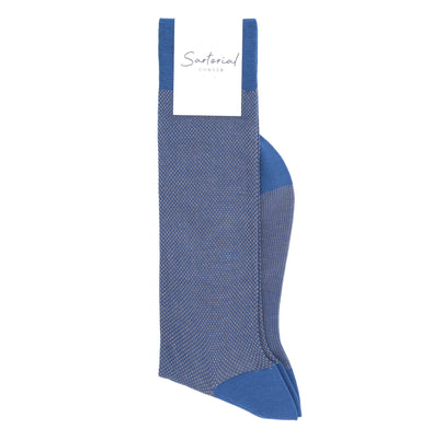 Bird's eye mid blue and beige mid-calf socks