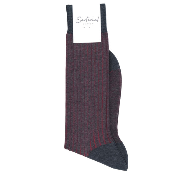 Dark grey and red stripes mid-calf socks