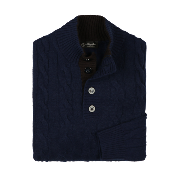 Navy blue 1/2  buttoning sweater MAGLIFICIO