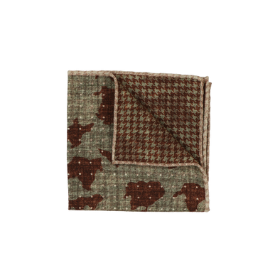 Houndstooth and camouflage patterns in green and brown colour pocket square ROSI