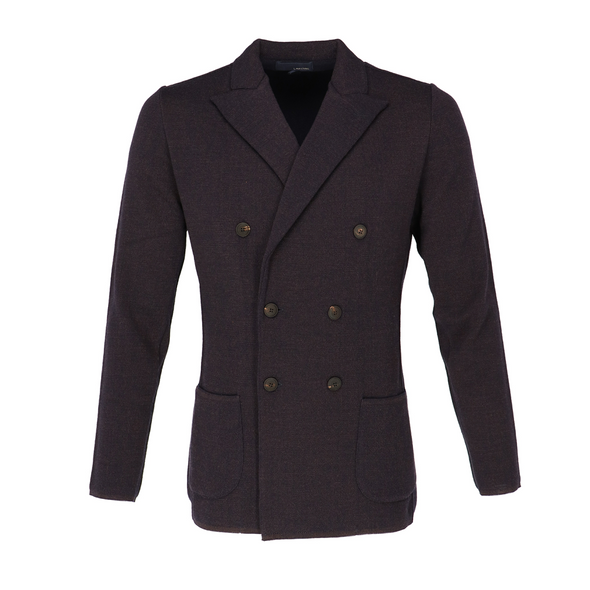 Brown and blue double-breasted knitted jacket LARDINI