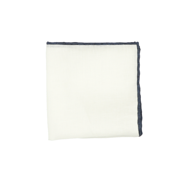 White colour with navy blue edge pocket square ROSI