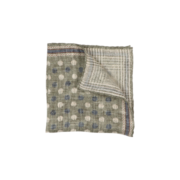 Green background colour with beige and blue dots pocket square ROSI
