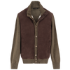 Khaki buttoned cardigan with brown suede MAGLIFICIO